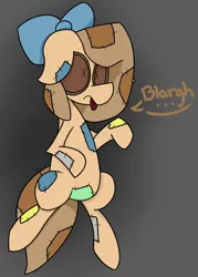 Size: 886x1238 | Tagged: safe, artist:booker-the-dewitt, derpibooru import, oc, oc:raggie, unofficial characters only, original species, ..., bow, dialogue, floppy ears, hair bow, solo, speech bubble, tongue out