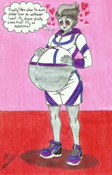 Size: 4408x6874 | Tagged: suggestive, artist:metaldudepl666, derpibooru import, rumble, equestria girls, absurd resolution, belly, big belly, bloated, blushing, clothes, crayon drawing, cross-eyed, equestria girls-ified, fetish, heart, hoodie, implied rumbloo, implied scootaloo, implied straight, impossibly large belly, inflation, male, nike, nike (brand), older, shoes, shorts, sneakers, sneakers fetish, solo, solo male, tracksuit