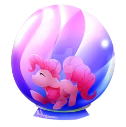 Size: 1024x1032 | Tagged: safe, artist:paintcoloryt, derpibooru import, pinkie pie, pony, crystal ball, solo, trapped, watermark
