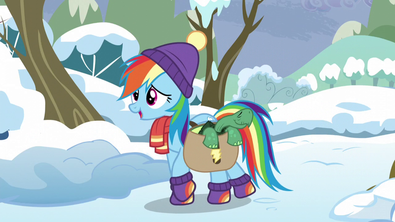 Size: 1280x720 | Tagged: safe, derpibooru import, screencap, rainbow dash, tank, pony, tanks for the memories, snow, tree, winter