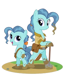 Size: 8998x10520 | Tagged: safe, artist:camo-pony, derpibooru import, petunia paleo, earth pony, pony, absurd resolution, alternate hairstyle, bipedal, clothes, female, filly, mare, older, self ponidox, shovel, simple background, transparent background, vector, weapon