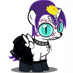 Size: 1000x1000 | Tagged: safe, artist:hakunohamikage, derpibooru import, oc, oc:nyx, unofficial characters only, alicorn, pony, ask-princesssparkle, ask, calavera catrina, clothes, dia de los muertos, dress, female, filly, nightmare night, simple background, solo, tumblr, white background