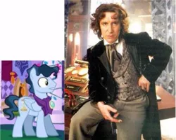 Size: 373x298 | Tagged: safe, derpibooru import, pegasus, pony, make new friends but keep discord, background pony, comparison, cravat, doctor who, eighth doctor, irl, looking at you, photo, screenshots, tardis