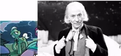Size: 398x184 | Tagged: comparison, derpibooru import, doctor who, first doctor, idw, irl, photo, safe, screenshots, william hartnell