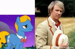 Size: 655x426 | Tagged: safe, derpibooru import, doctor whooves, perfect pace, time turner, pony, comparison, doctor who, fifth doctor, irl, peter davison, photo, screenshots, slowpoke