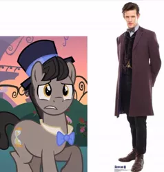 Size: 579x607 | Tagged: safe, derpibooru import, doctor whooves, time turner, pony, comparison, doctor who, irl, matt smith, photo, raggedy doctor, screenshots