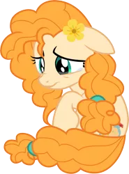 Size: 3001x4047 | Tagged: safe, artist:cloudyglow, derpibooru import, pear butter, earth pony, pony, the perfect pear, .ai available, absurd resolution, crying, female, floppy ears, flower, flower in hair, mare, sad, simple background, solo, transparent background, vector