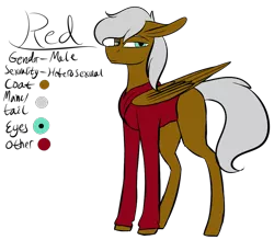 Size: 1089x954 | Tagged: safe, artist:sweetmelon556, derpibooru import, oc, oc:red, unofficial characters only, pegasus, pony, clothes, male, reference sheet, shirt, solo, stallion