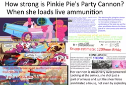 Size: 10000x6800 | Tagged: safe, derpibooru import, pinkie pie, pony, spoiler:comic, absurd resolution, ballistics, fancy mathematics, headcannon, headcanon, hypothesis, math, party cannon, theory