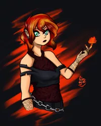 Size: 1521x1901 | Tagged: safe, artist:tears-of-xion, derpibooru import, sunset shimmer, equestria girls, chains, fiery shimmer, fire, punk, tattoo