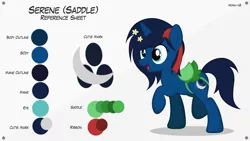 Size: 1920x1080 | Tagged: safe, artist:noah-x3, derpibooru import, oc, oc:serene, unofficial characters only, pony, unicorn, female, mare, raised hoof, reference sheet, saddle, solo, tack