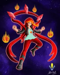 Size: 8400x10561 | Tagged: safe, artist:penspark, derpibooru import, sunset shimmer, equestria girls, absurd resolution, clothes, female, fiery shimmer, fire, jacket, leather jacket, magic, pants, solo