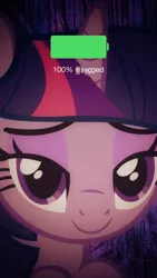 Size: 750x1334 | Tagged: suggestive, derpibooru import, twilight sparkle, pony, battery, bedroom eyes, caption, charge, expand dong, exploitable meme, horn, hornboner, image macro, looking at you, meme, mobile phone, phone, pun