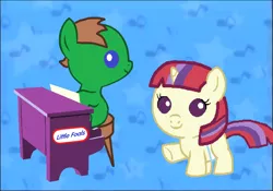 Size: 1508x1058 | Tagged: safe, derpibooru import, moondancer, oc, oc:ian, pony, babies, baby, baby ponies, baby pony, base used, iandancer, little tikes, toy, toy piano