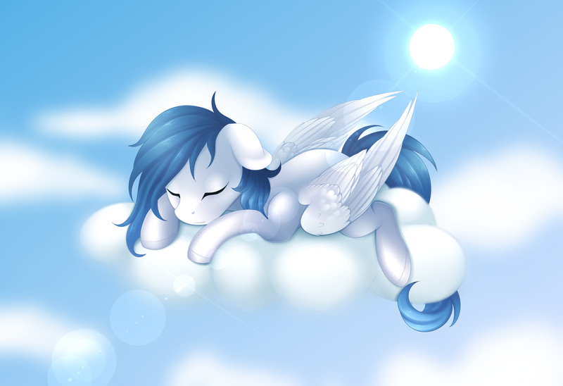 Size: 3900x2672 | Tagged: safe, artist:scarlet-spectrum, derpibooru import, oc, unofficial characters only, pegasus, pony, cloud, cute, eyes closed, floppy ears, male, patreon reward, sky, sleeping, solo, stallion, sun