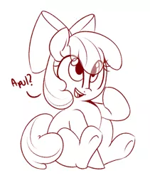 Size: 861x1019 | Tagged: safe, artist:notenoughapples, derpibooru import, apple bloom, pony, appul, cute, dialogue, monochrome, open mouth, sitting, sketch, solo