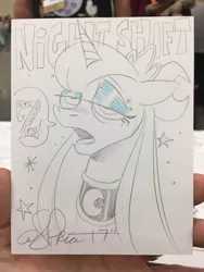 Size: 768x1024 | Tagged: safe, artist:andypriceart, derpibooru import, princess luna, alicorn, pony, andy you magnificent bastard, female, mare, sleepy, solo, stars, traditional art, z
