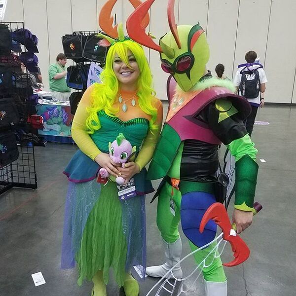 Size: 640x640 | Tagged: armor, artist:chrisithulhu, bronycon, bronycon 2017, changedling, changeling, clothes, cosplay, costume, derpibooru import, dragon, human, irl, irl human, kamen rider, king thorax, mesosoma, photo, queen mesosoma, safe, self paradox, spike, thorax