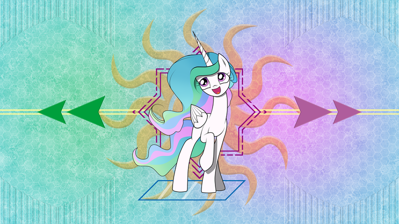 Size: 3840x2160 | Tagged: safe, artist:amorecadenza, artist:kp-shadowsquirrel, artist:laszlvfx, derpibooru import, edit, princess celestia, alicorn, pony, abstract background, female, high res, mare, raised hoof, solo, wallpaper, wallpaper edit