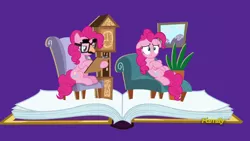 Size: 1920x1080 | Tagged: safe, derpibooru import, screencap, pinkie pie, pony, fame and misfortune, book, chair, clipboard, clock, couch, distressed, ears up, fern, flawless, floppy ears, glasses, grandfather clock, groucho mask, lying, painting, paradox, pencil, pinkiatrist, pop-up book, psychiatrist, self ponidox, sitting, stressed, therapist, therapy, troubled, unhappy, writing