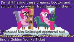 Size: 1920x1080 | Tagged: safe, derpibooru import, edit, edited screencap, screencap, pinkie pie, pony, fame and misfortune, groucho mask, image macro, meme, pinkiatrist, therapist, therapy, willy wonka and the chocolate factory