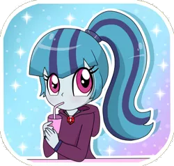 Size: 708x675 | Tagged: safe, artist:supererikastar, derpibooru import, sonata dusk, equestria girls, clothes, cute, female, glitter, hoodie, milkshake, solo, sonatabetes, sparkles, straw