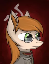 Size: 2000x2600 | Tagged: safe, artist:sinniepony, derpibooru import, oc, oc:vasily pantsushenko, unofficial characters only, earth pony, pony, equestria at war mod, bust, clothes, communism, communism is magic, ear fluff, glasses, green eyes, image, male, military, military pony, military uniform, orange mane, png, russian, solo, soviet, soviet pony, uniform