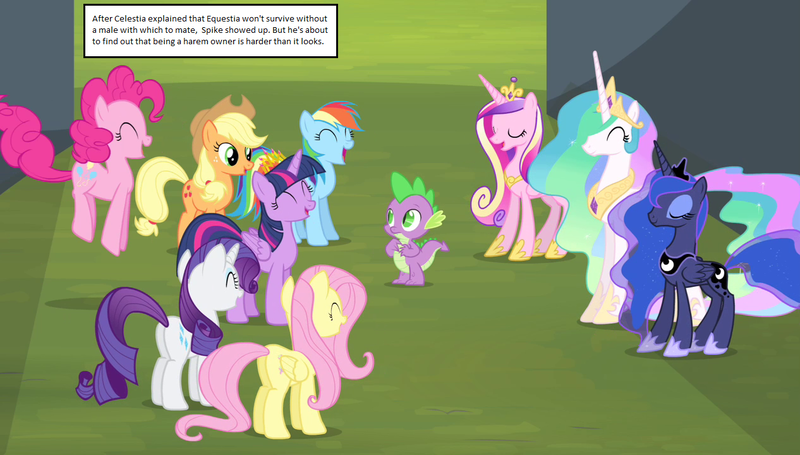 Size: 1266x720 | Tagged: alicorn, applejack, derpibooru import, dragon, edit, fluttershy, mane seven, mane six, pinkie pie, princess cadance, princess celestia, princess luna, rainbow dash, rarity, screencap, spike, suggestive, text, twilight sparkle, twilight sparkle (alicorn)