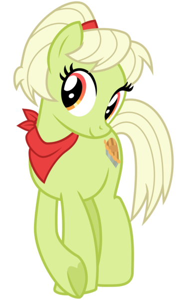 Size: 2000x3200 | Tagged: safe, artist:cheezedoodle96, derpibooru import, granny smith, pony, the perfect pear, .svg available, adorasmith, cute, female, looking at you, mare, neckerchief, shy, simple background, solo, svg, transparent background, underhoof, vector, young granny smith, younger