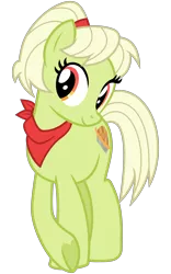 Size: 2000x3200 | Tagged: safe, artist:cheezedoodle96, derpibooru import, granny smith, pony, the perfect pear, .svg available, adorasmith, cute, female, looking at you, mare, neckerchief, shy, simple background, solo, svg, transparent background, underhoof, vector, young granny smith, younger