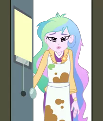 Size: 2859x3375 | Tagged: safe, artist:sketchmcreations, derpibooru import, princess celestia, eqg summertime shorts, equestria girls, subs rock, apron, clothes, door, doorway, female, messy hair, principal celestia, simple background, solo, transparent background, vector