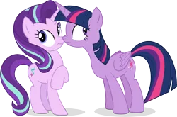 Size: 15323x10142 | Tagged: safe, artist:illumnious, derpibooru import, starlight glimmer, twilight sparkle, twilight sparkle (alicorn), alicorn, pony, unicorn, fame and misfortune, .ai available, absurd resolution, boop, cute, duo, duo female, female, glimmerbetes, nose wrinkle, noseboop, raised hoof, simple background, transparent background, twiabetes, vector