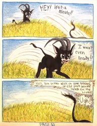 Size: 1080x1400 | Tagged: africa, animal in mlp form, antelope, artist:thefriendlyelephant, cloven hooves, comic, comic:sable story, derpibooru import, giant sable antelope, grass, horns, oc, oc:sabe, running, safe, savanna, speech bubble, speed lines, unofficial characters only