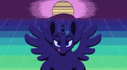 Size: 960x530 | Tagged: suggestive, artist:nom-sympony, derpibooru import, princess luna, pony, female, fetish, licking, licking lips, moon, ms paint, solo, solo female, throat bulge, tongue out, vaporwave, vore