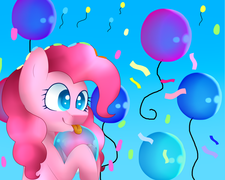 Size: 1280x1024 | Tagged: safe, artist:wintersporkle, derpibooru import, pinkie pie, pony, balloon, solo, tongue out