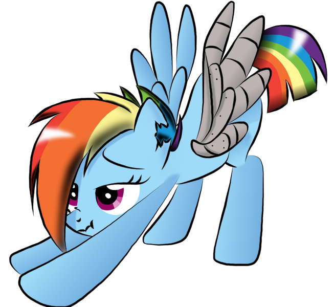 Size: 1500x1382 | Tagged: artist needed, safe, derpibooru import, rainbow dash, pony, alternate timeline, amputee, apocalypse dash, augmented, crystal war timeline, cute, dashabetes, female, iwtcird, mare, prosthetic limb, prosthetic wing, prosthetics, scrunchy face, simple background, solo, stretching, transparent background