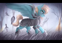 Size: 2550x1777 | Tagged: safe, artist:airiniblock, derpibooru import, oc, unofficial characters only, pegasus, pony, armor, blood, male, rcf community, serious, serious face, solo, stallion, sword, tree, weapon, ych result