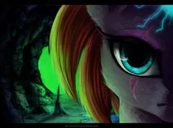 Size: 1024x761 | Tagged: safe, artist:aschenstern, derpibooru import, tempest shadow, pony, my little pony: the movie, close-up, eye scar, female, horn, looking at you, mare, scar, solo, sparking horn