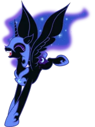 Size: 9039x12000 | Tagged: safe, artist:kp-shadowsquirrel, artist:theponymuseum, derpibooru import, nightmare moon, alicorn, pony, absurd resolution, eyes closed, female, happy, jumping, mare, moonabetes, nicemare moon, simple background, solo, transparent background, vector