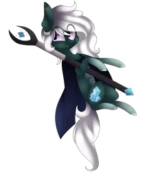 Size: 3189x3680 | Tagged: safe, artist:hyshyy, derpibooru import, oc, oc:crystal clarity, unofficial characters only, pony, cloak, clothes, female, high res, mare, simple background, solo, staff, transparent background