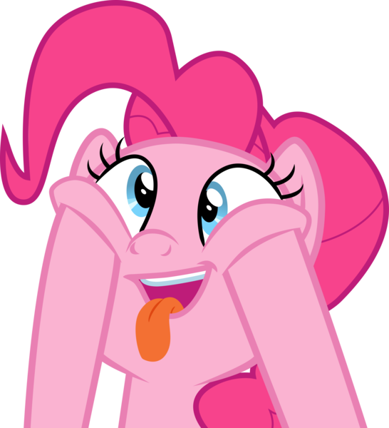 Size: 6784x7456 | Tagged: safe, artist:paganmuffin, derpibooru import, pinkie pie, earth pony, pony, fame and misfortune, absurd resolution, female, flawless, mare, open mouth, simple background, solo, tongue out, transparent background, vector