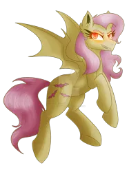 Size: 1024x1280 | Tagged: safe, artist:meownimator, derpibooru import, fluttershy, bat pony, pony, female, flutterbat, glowing eyes, looking at you, mare, race swap, simple background, smiling, solo, transparent background, watermark