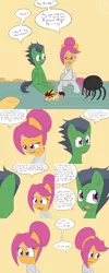 Size: 1600x4000 | Tagged: safe, artist:jake heritagu, derpibooru import, rumble, scootaloo, oc, oc:lightning blitz, pegasus, pony, spider, undead, zombie, zombie pony, comic:ask motherly scootaloo, baby, baby pony, cast, clothes, colt, comic, costume, dialogue, female, male, mother and son, motherly scootaloo, mummy, nightmare night, nightmare night costume, offspring, older, older rumble, older scootaloo, parent:rain catcher, parent:scootaloo, parents:catcherloo, pharaoh, rumbloo, shipping, speech bubble, straight