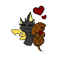 Size: 200x200 | Tagged: safe, artist:sanyo2100, derpibooru import, oc, oc:clipper, unofficial characters only, changeling, dog, changeling oc, chibi, cute, floating heart, heart, ocbetes, simple background, smiling, transparent background