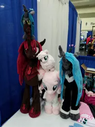 Size: 1536x2048 | Tagged: artist:makeitsew, artist:nazegoreng, bronycon, derpibooru import, irl, oc, oc:fluffle puff, oc:marksaline, photo, plushie, queen chrysalis, safe