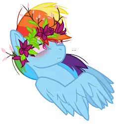 Size: 752x804 | Tagged: safe, artist:bezziie, derpibooru import, rainbow dash, pony, base used, blushing, floral head wreath, flower, simple background, solo, transparent background