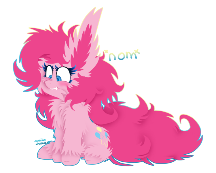 Size: 1024x819 | Tagged: safe, artist:vanillaswirl6, derpibooru import, part of a set, pinkie pie, earth pony, pony, big ears, biting, cheek fluff, chest fluff, colored pupils, cute, ear bite, ear fluff, female, impossibly large ears, mare, nom, ponk, scrunchy face, shoulder fluff, simple background, sitting, solo, transparent background, unshorn fetlocks