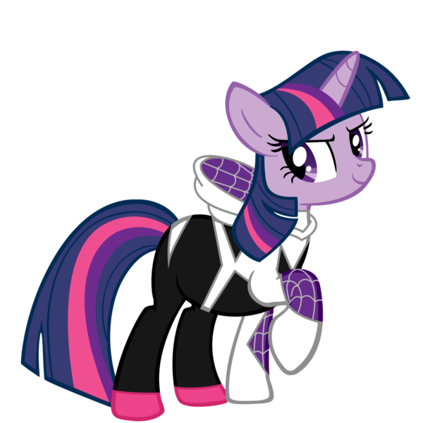 Size: 2500x2500 | Tagged: safe, artist:joeycrick, artist:theaceofspadez, derpibooru import, twilight sparkle, pony, unicorn, clothes, crossover, female, gwen stacy, hoodie, mare, marvel, simple background, solo, spider-gwen, spider-man, spider-mare, spider-woman, transparent background