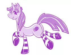 Size: 1035x800 | Tagged: safe, artist:hornbuckle, derpibooru import, snails, latex pony, pony, rubber pony, clothes, female, latex, male to female, monochrome, rubber, rule 63, shiny, simple background, socks, solo, spice, striped socks, transformation, transgender transformation, white background