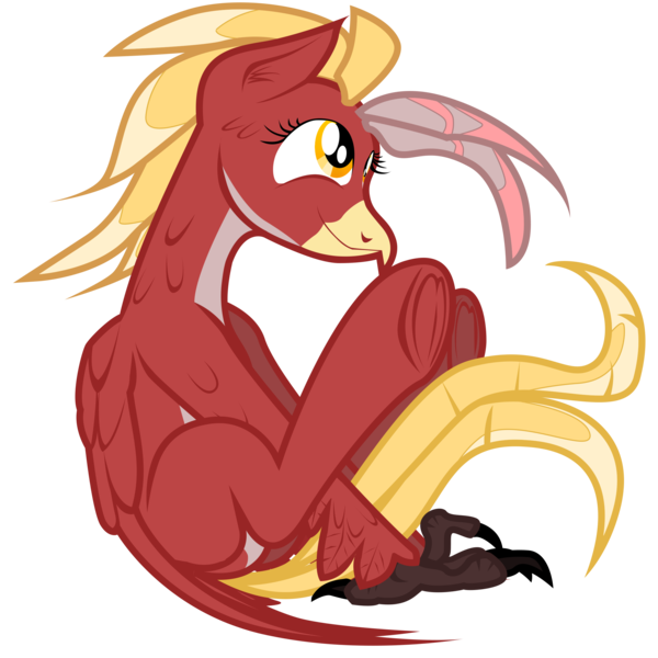 Size: 2400x2400 | Tagged: artist:aaronmk, classical hippogriff, derpibooru import, hippogriff, hippogriff oc, looking up, oc, oc:posada, safe, simple background, sitting, smiling, talons, transparent background, unofficial characters only, vector, wings